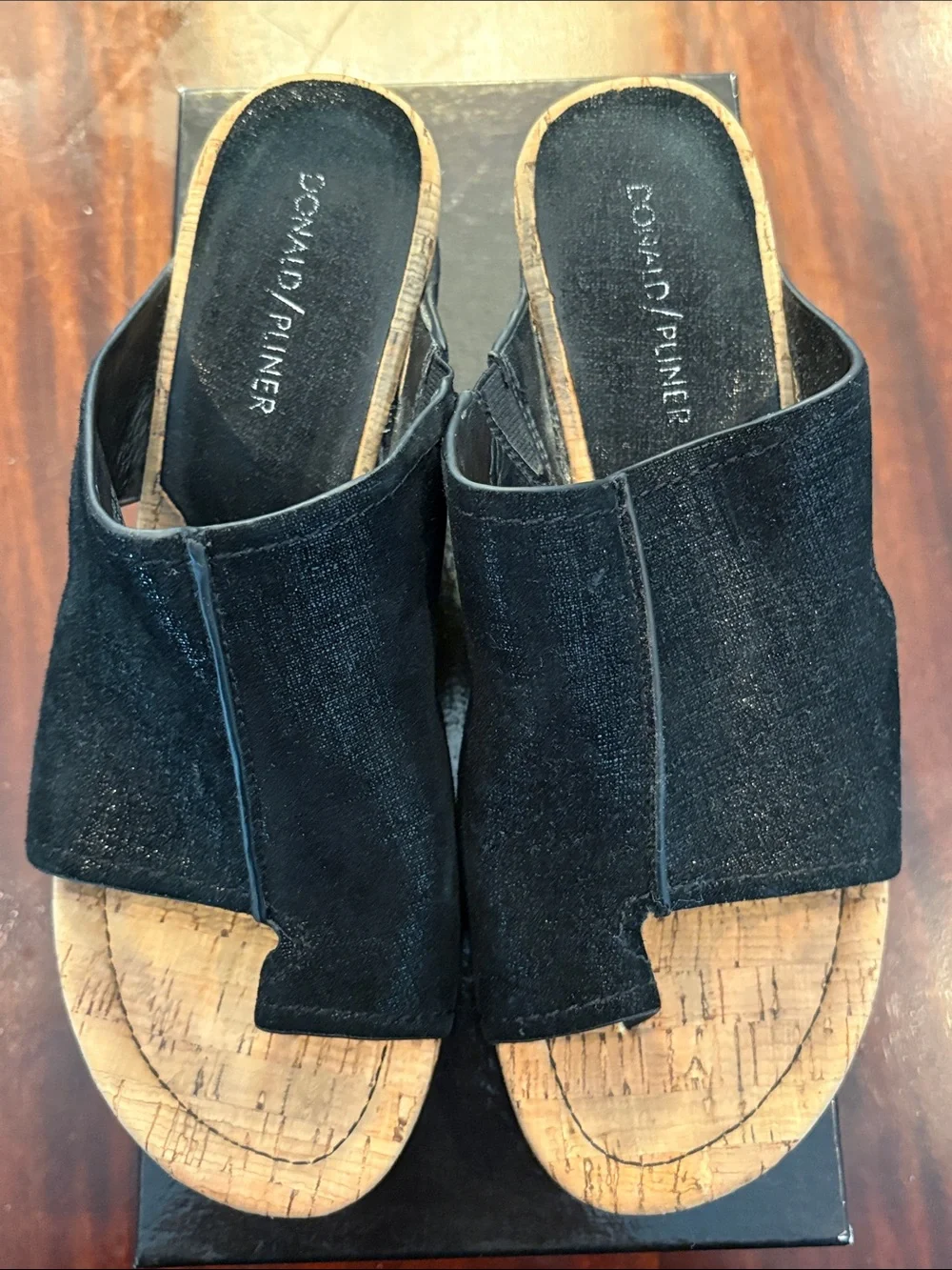 Donald Pliner Black Cork Wedge Slide Sandals